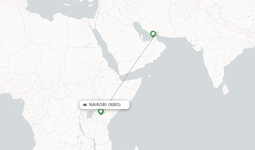 Route map with flights from Nairobi with Emirates