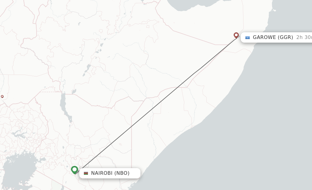 Flights from Nairobi to Garowe route map