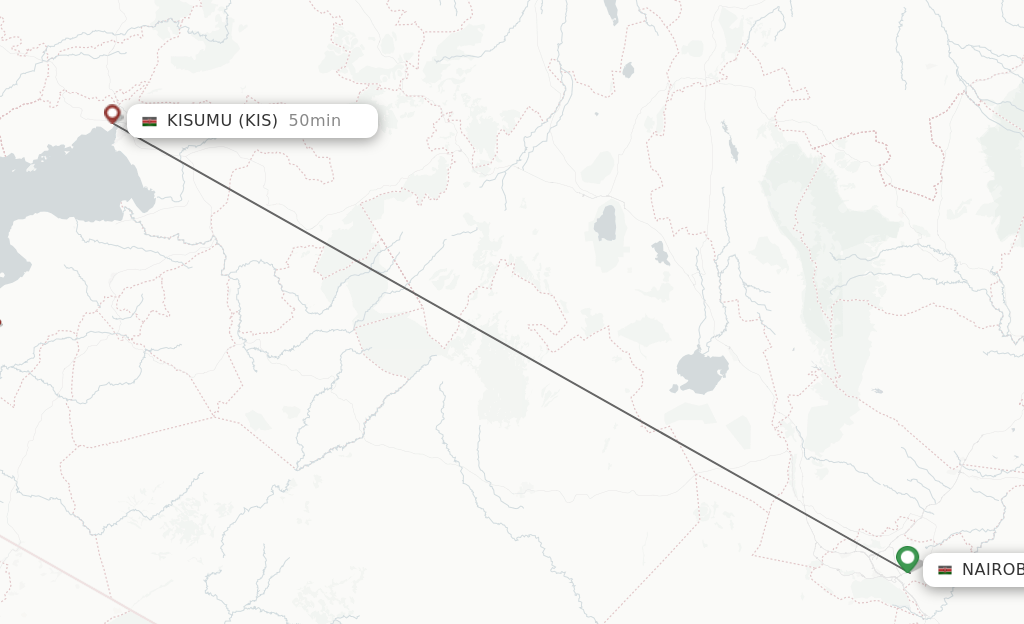 Flights from Nairobi to Kisumu route map