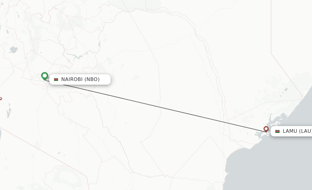 Flights from Nairobi to Lamu route map