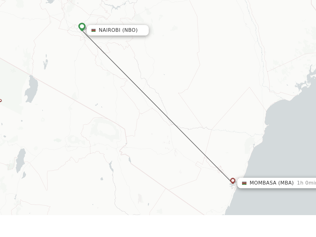Flights from Nairobi to Mombasa route map