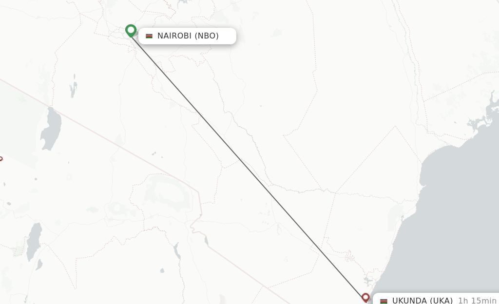 Flights from Nairobi to Ukunda route map