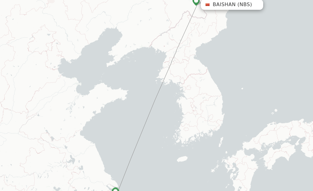 Route map with flights from Baishan with Spring Airlines