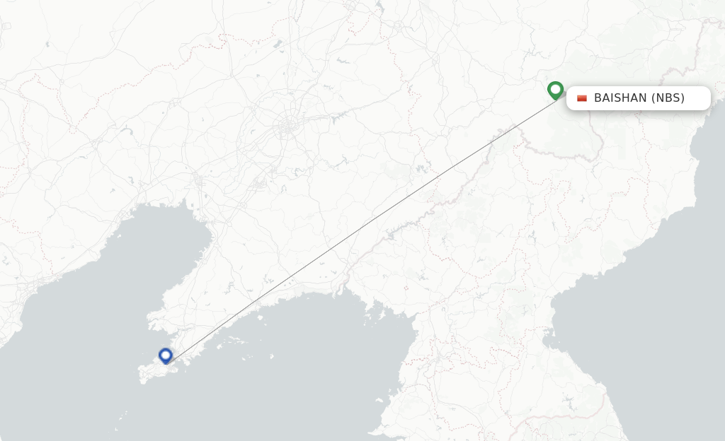Route map with flights from Baishan with China Southern