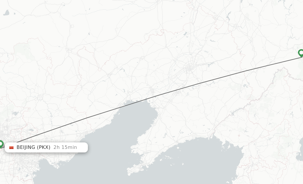 Flights from Baishan to Beijing route map