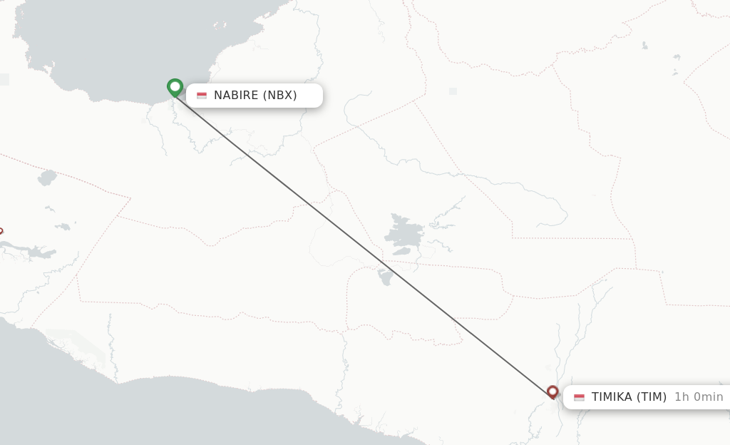 Flights from Nabire to Tembagapura route map