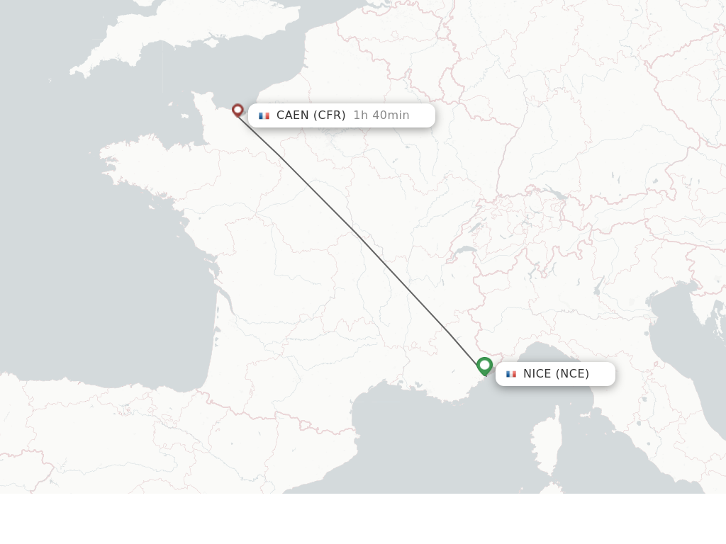 Flights from Nice to Caen route map