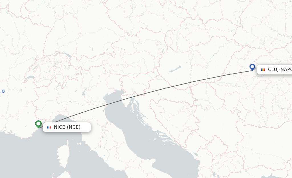Flights from Nice to Cluj-Napoca route map