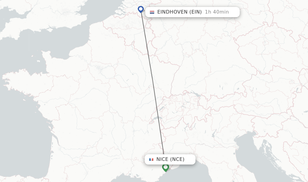 Flights from Nice to Eindhoven route map