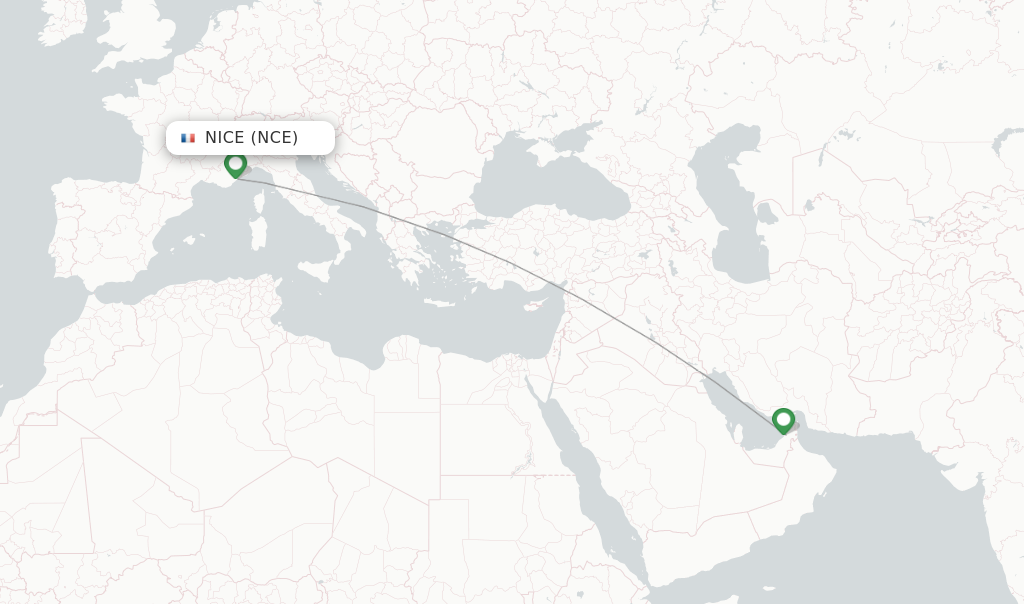 Route map with flights from Nice with Emirates