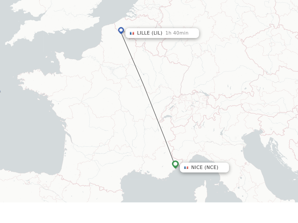 Flights from Nice to Lille route map