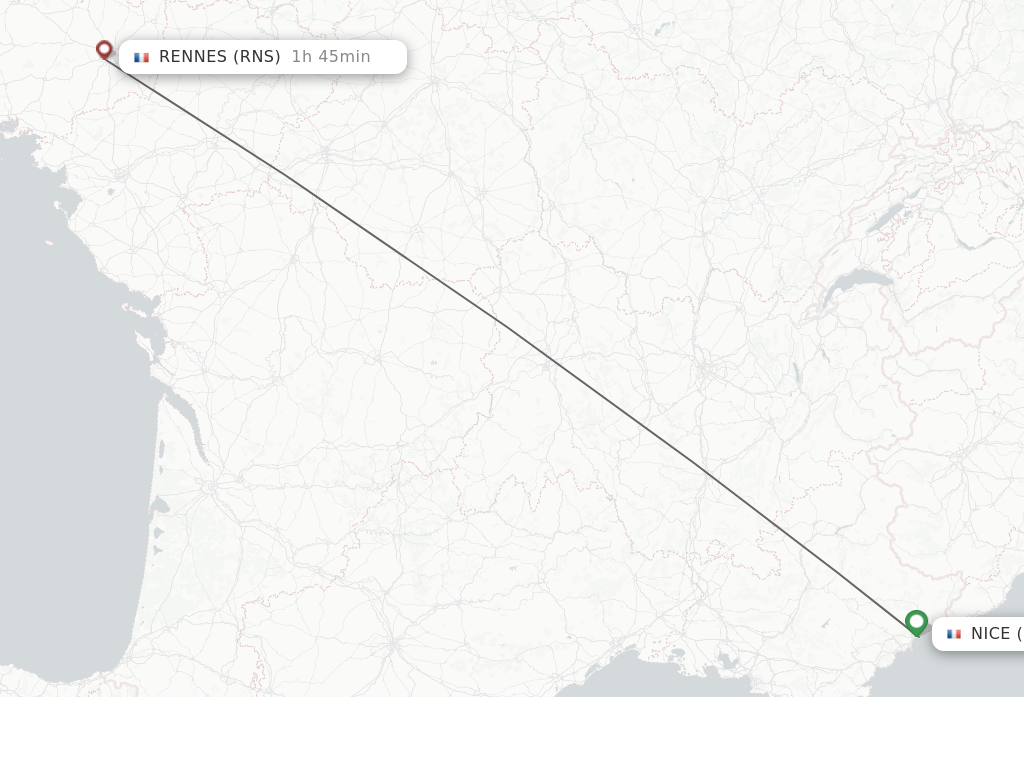 Flights from Nice to Rennes route map