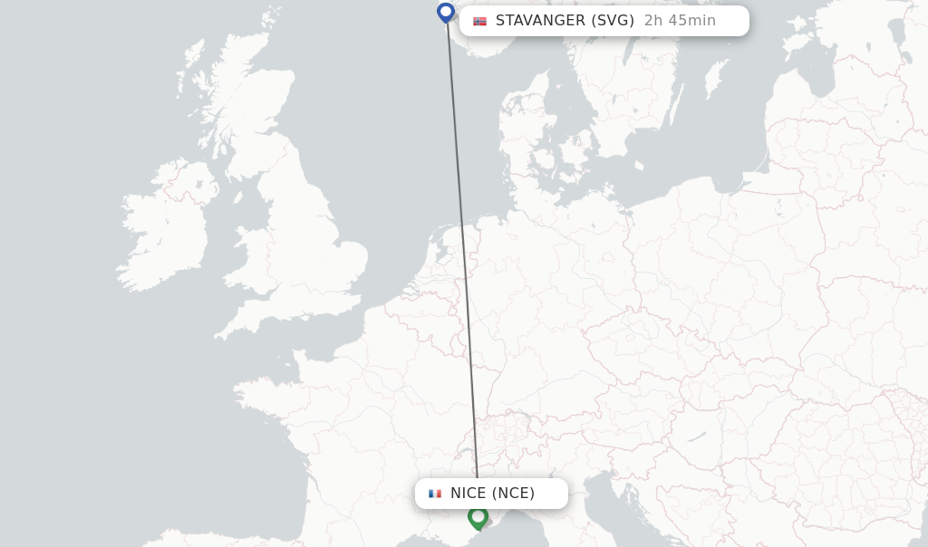 Flights from Nice to Stavanger route map