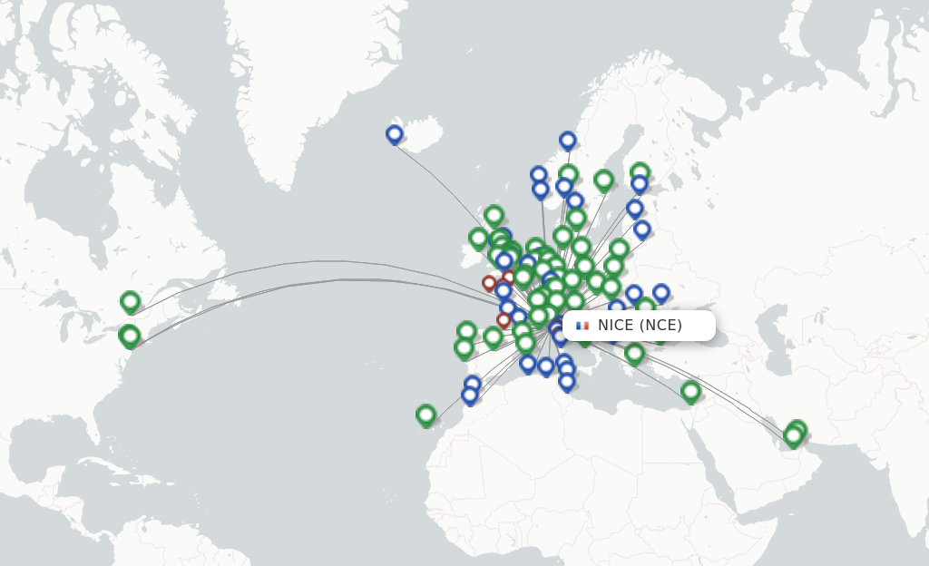 Flights from Nice to Nantes route map