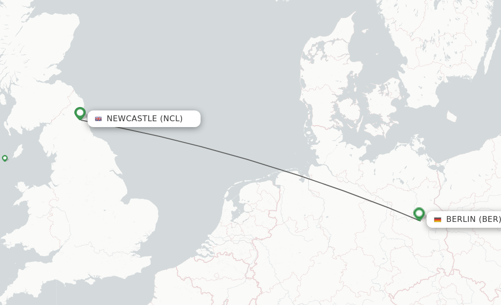 Flights from Newcastle to Berlin route map