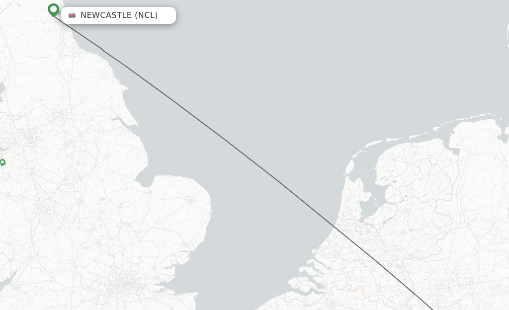 Flights from Newcastle to Cologne route map