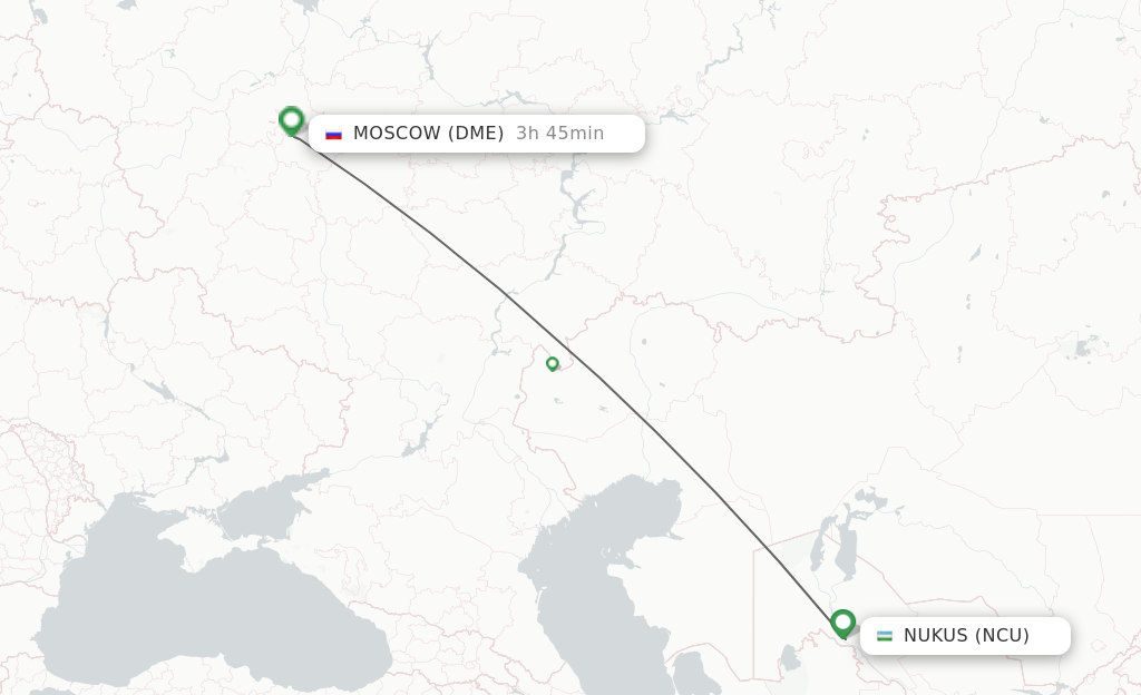 Flights from Nukus to Moscow route map