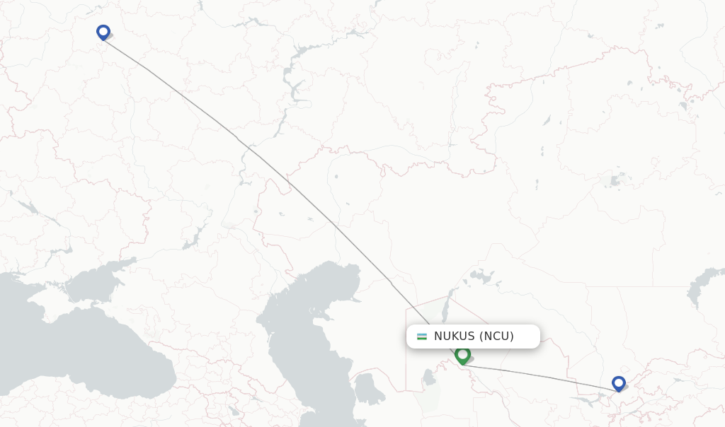 Route map with flights from Nukus with Uzbekistan Airways