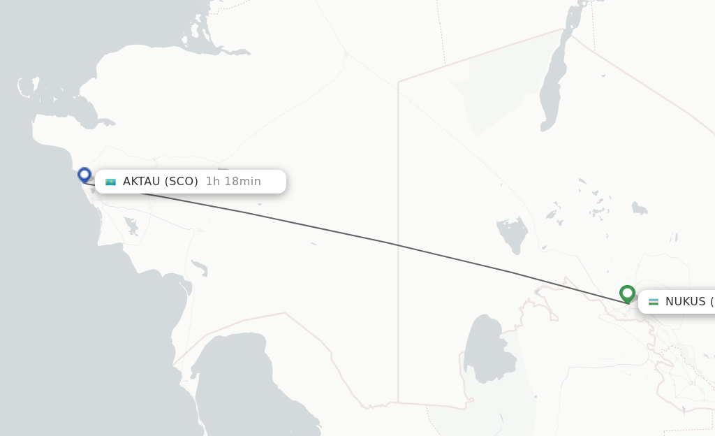 Flights from Nukus to Aktau route map