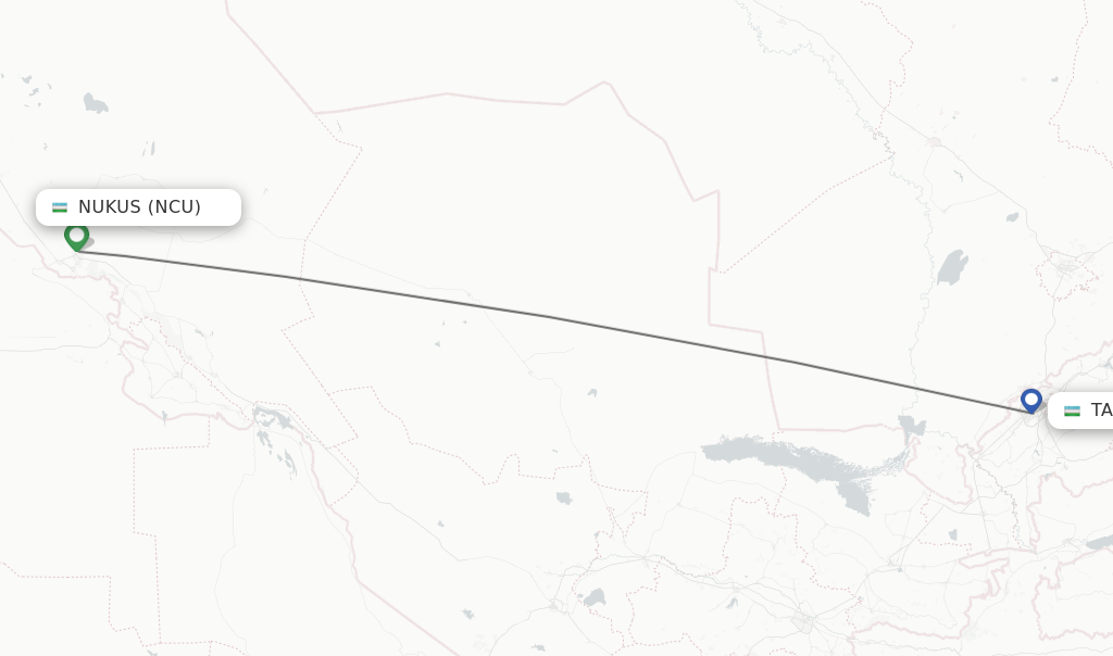 Flights from Nukus to Tashkent route map