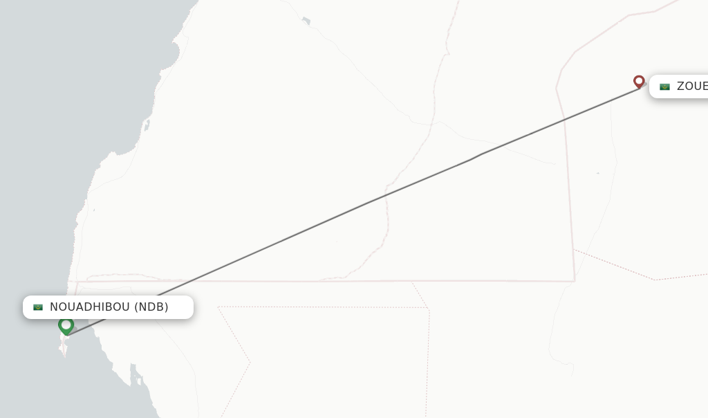 Flights from Nouadhibou to Zouerate route map