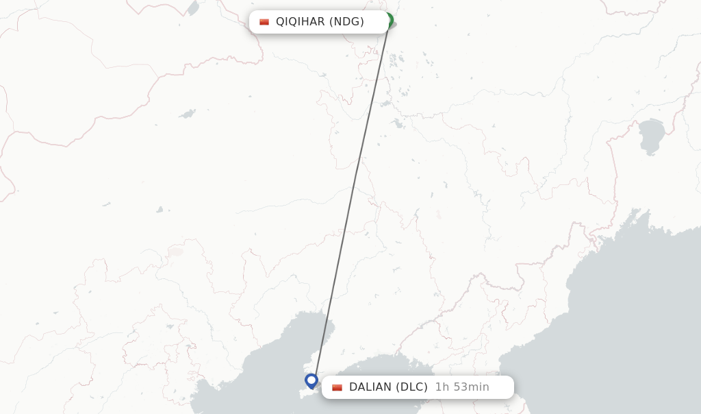 Flights from Qiqihar to Dalian route map