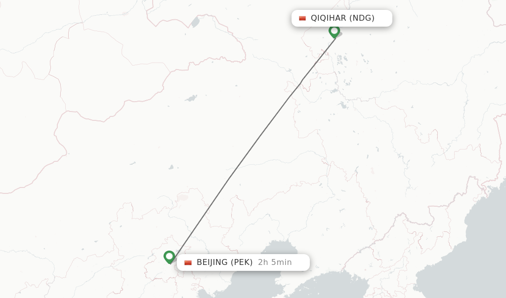 Flights from Qiqihar to Beijing route map