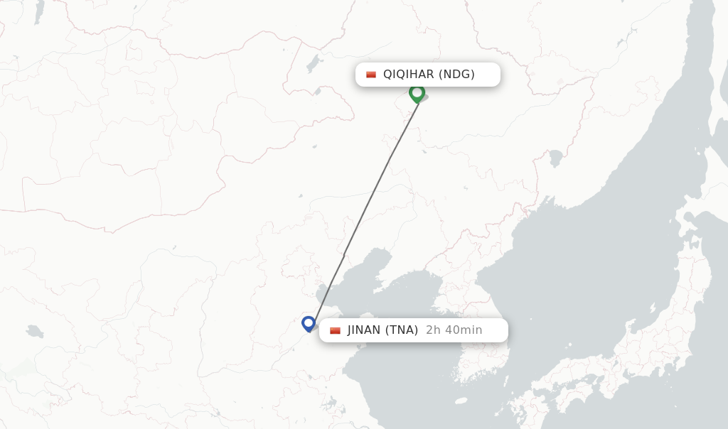 Flights from Qiqihar to Jinan route map