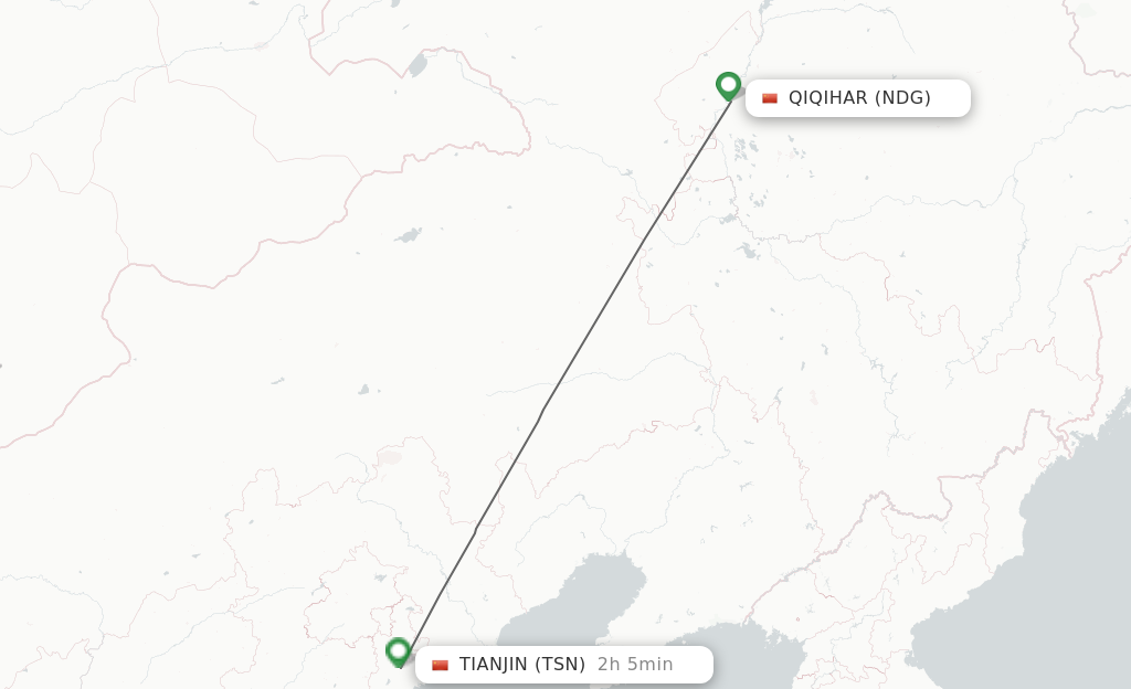 Flights from Qiqihar to Tianjin route map