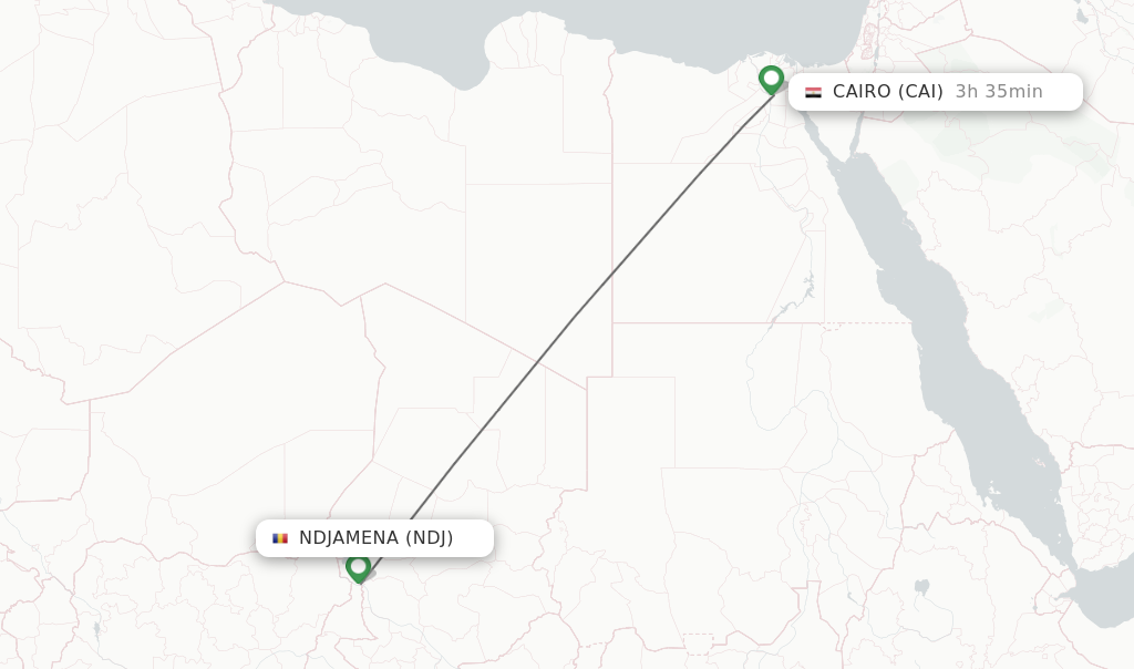 Flights from Ndjamena to Cairo route map