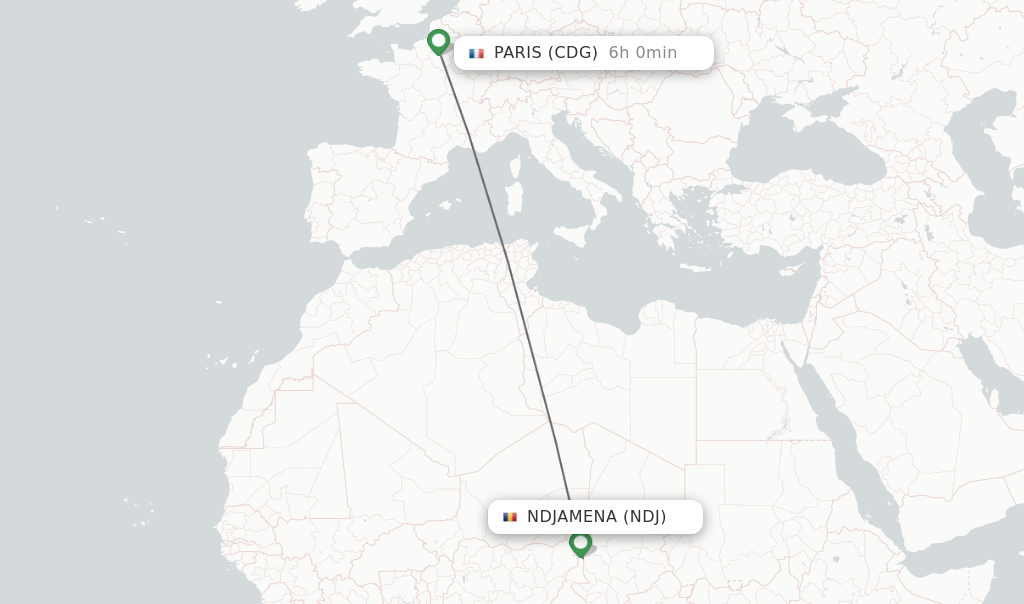Flights from Ndjamena to Paris route map