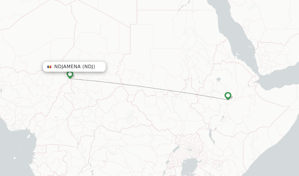 Route map with flights from Ndjamena with Ethiopian