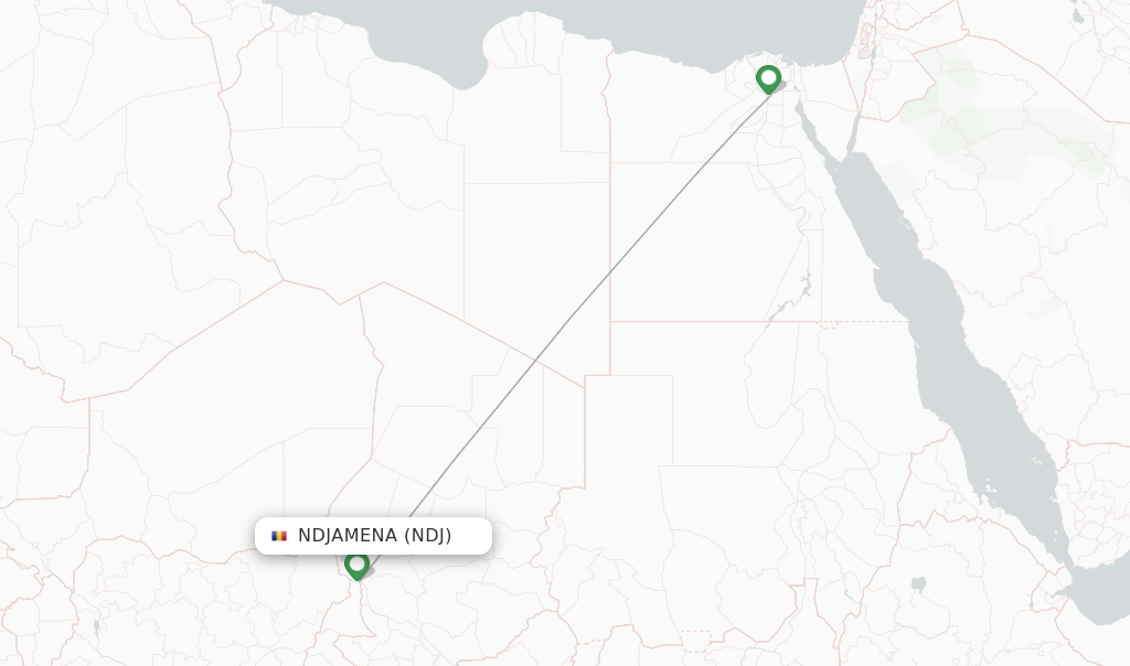 Route map with flights from Ndjamena with EgyptAir