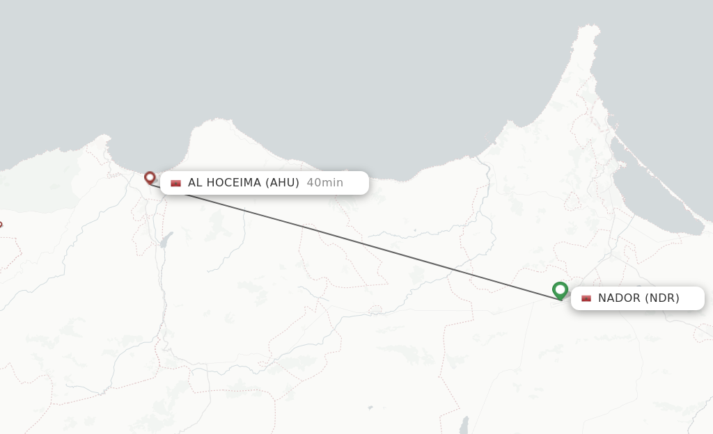 Flights from Al Hoceima to Nador route map