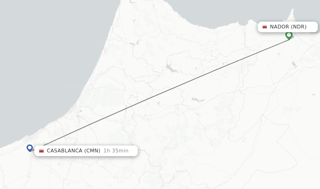 Flights from Nador to Casablanca route map