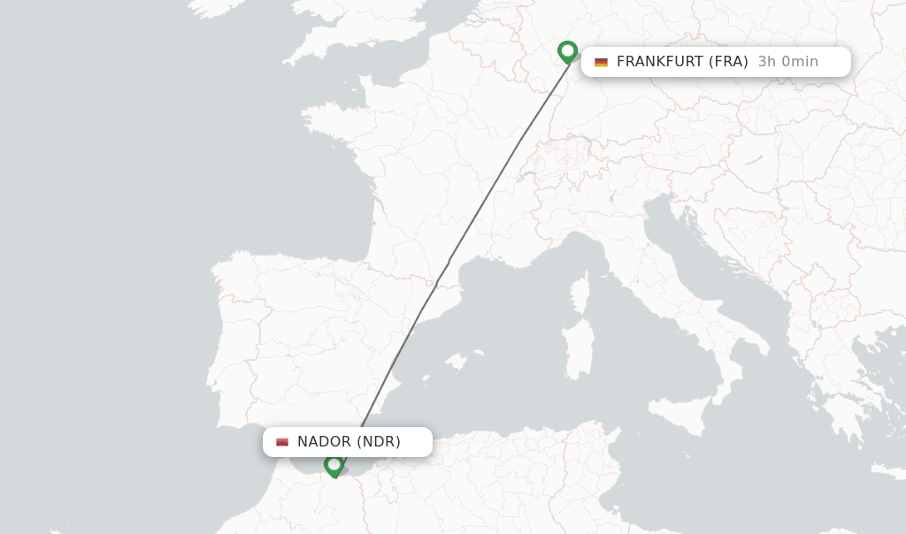 Flights from Nador to Frankfurt route map