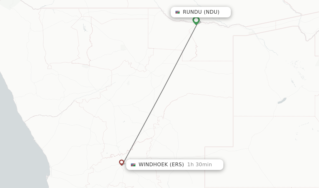 Flights from Windhoek to Rundu route map