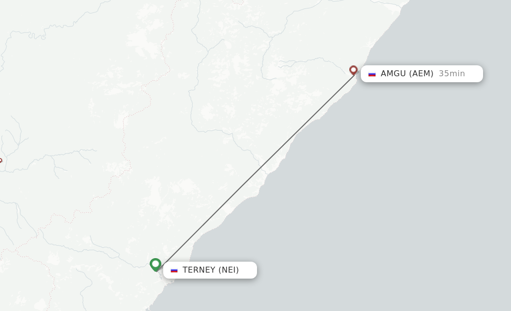 Flights from Terney to Amgu route map