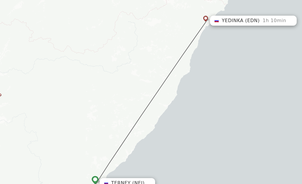 Flights from Terney to Yedinka route map