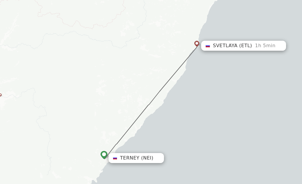 Flights from Terney to Svetlaya route map