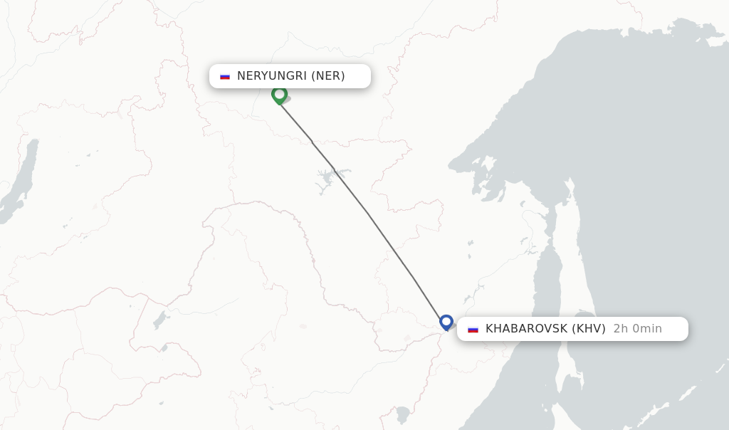 Flights from Neryungri to Khabarovsk route map