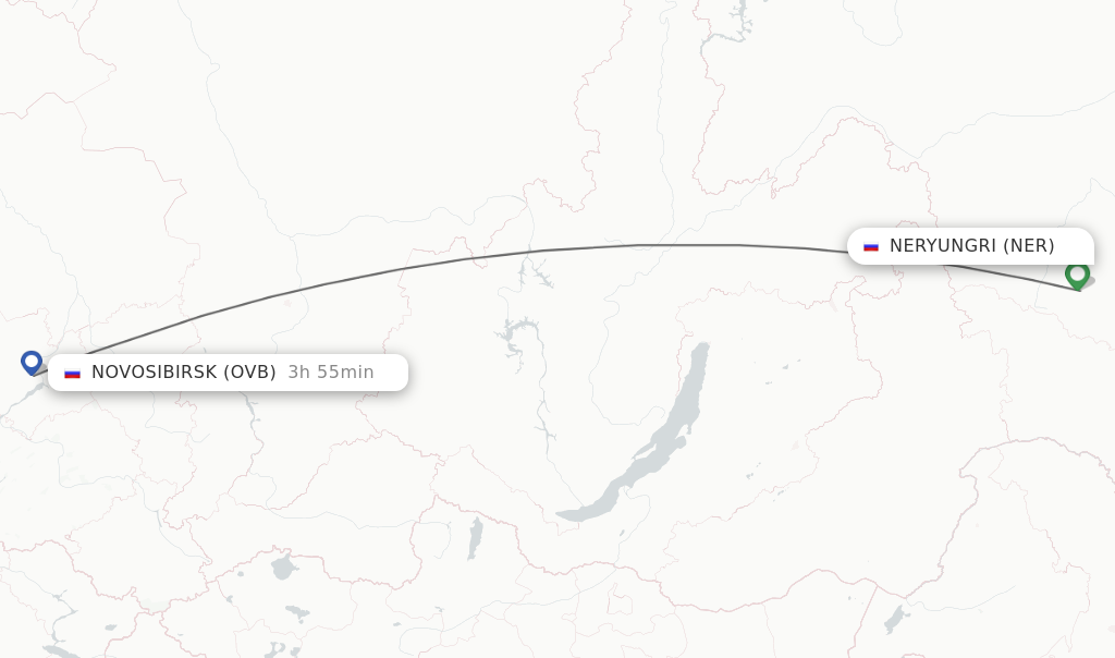 Flights from Neryungri to Novosibirsk route map