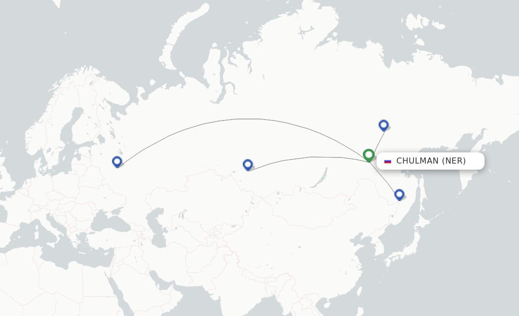 Route map with flights from Chulman with Yakutia