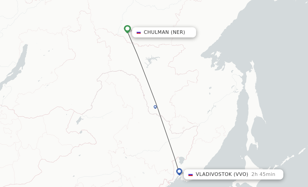 Flights from Neryungri to Vladivostok route map