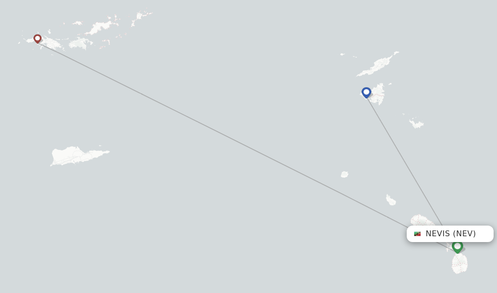 Flights from Nevis to Anguilla route map