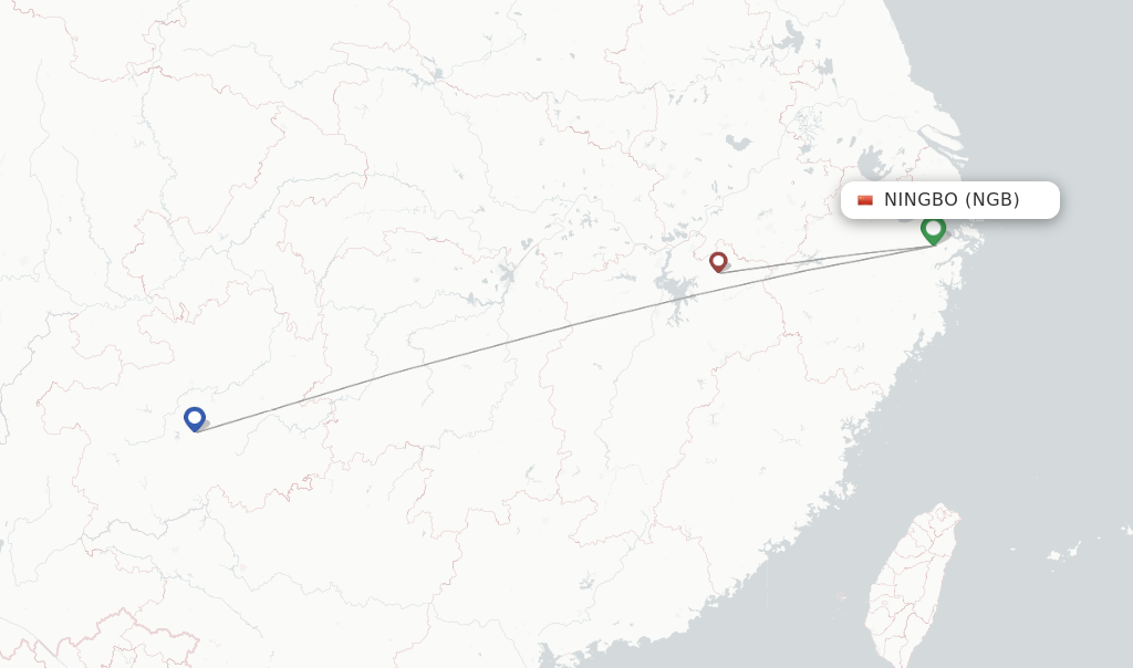 Route map with flights from Ningbo with Air Changan