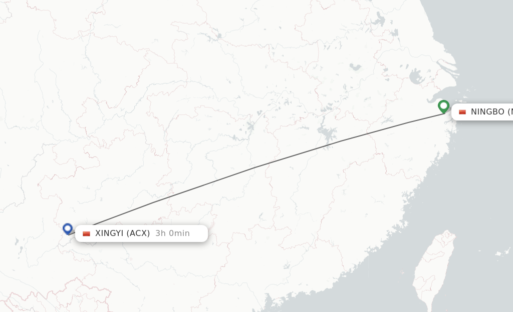 Flights from Ningbo to Xingyi route map