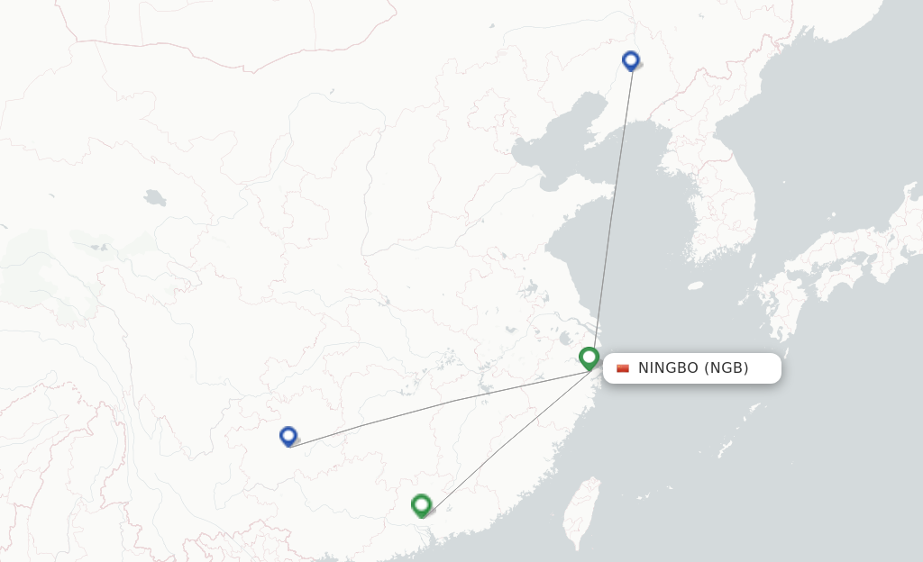 Route map with flights from Ningbo with 9 Air
