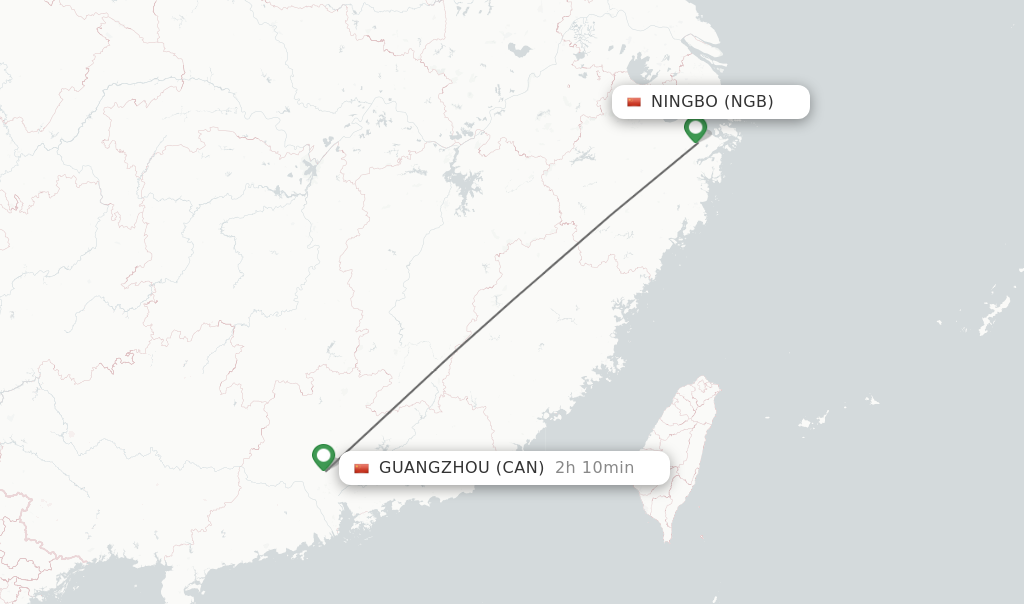 Flights from Ningbo to Guangzhou route map