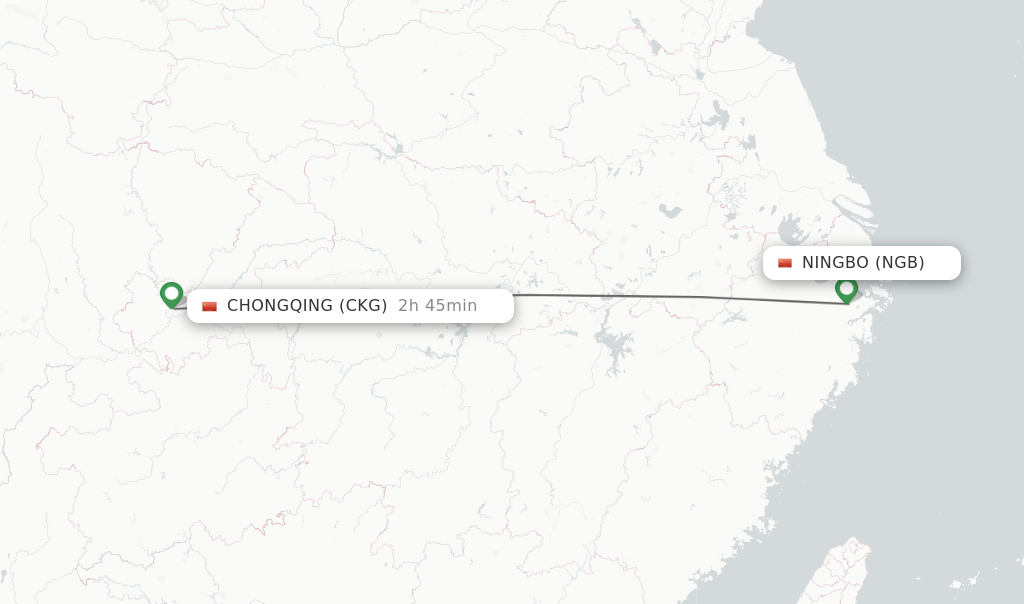 Flights from Ningbo to Chongqing route map